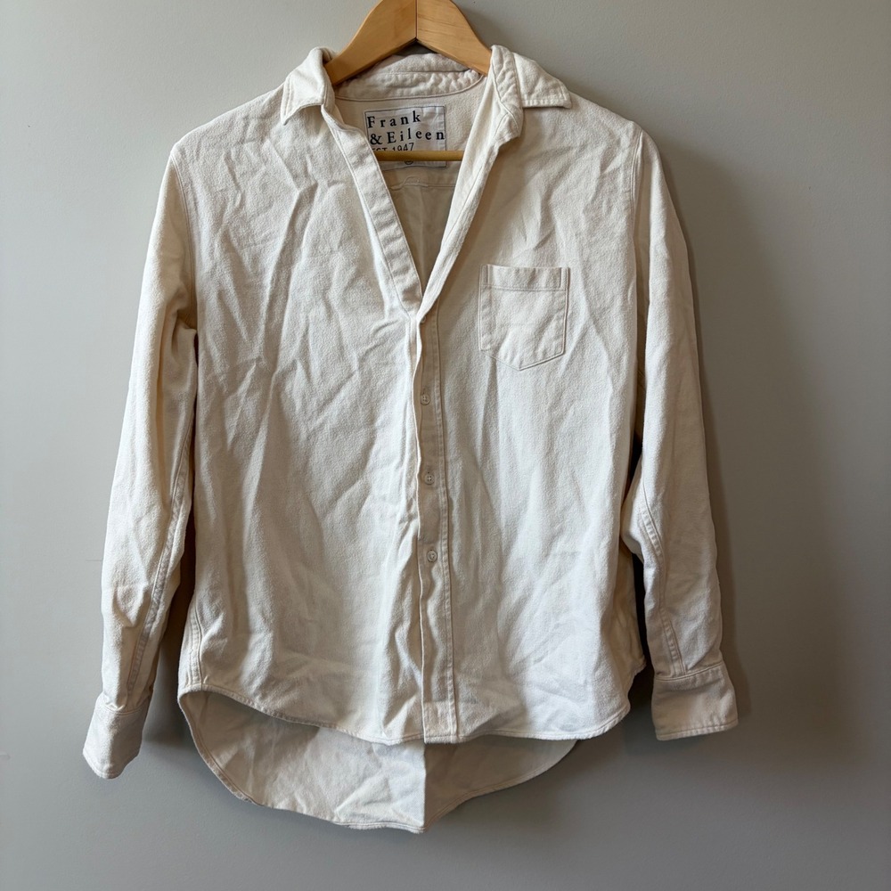 Frank & Eileen Eileen Cream Cotton Button Up Shirt Woven in Italy Small
